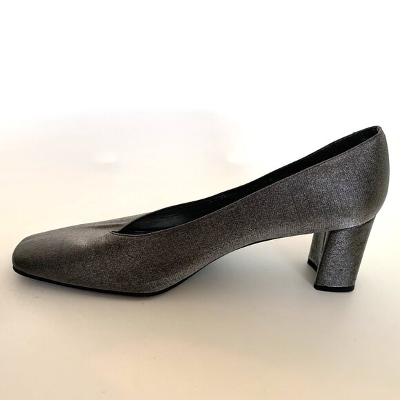 Stuart Weitzman Size 9 AA Silver Satin Square Toe Pumps Womans Shoes Heels - Picture 6 of 12
